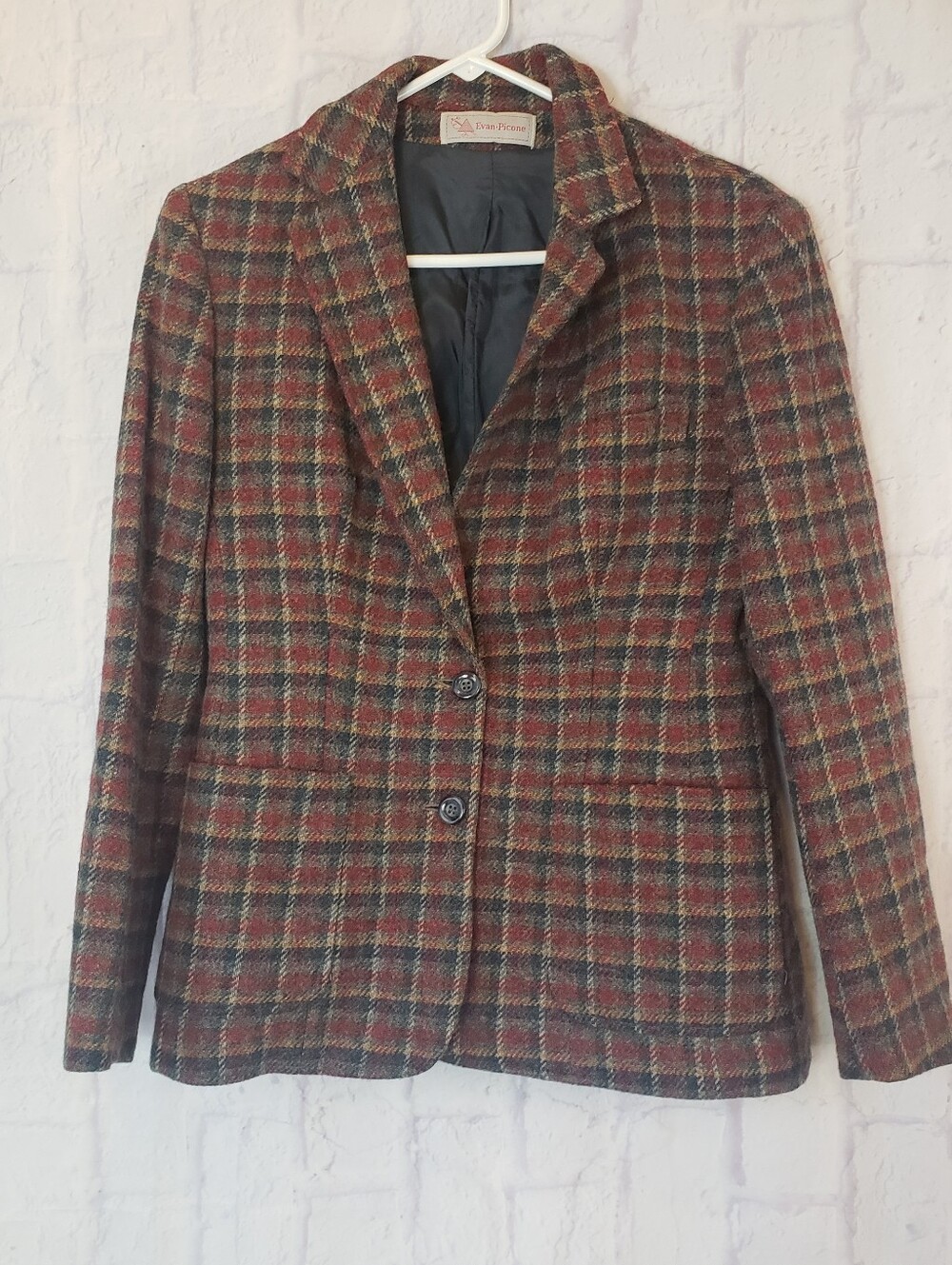 Vintage EVAN PICONE 100% Wool Plaid Blazer Medium